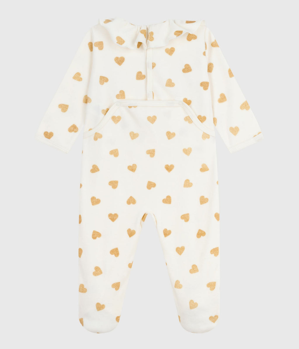 pyjama bebe en velours ouverture au dos imprime coeurs
