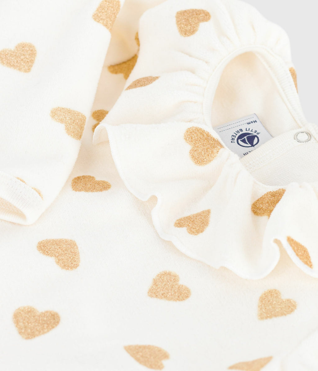 pyjama bebe en velours ouverture au dos imprime coeurs