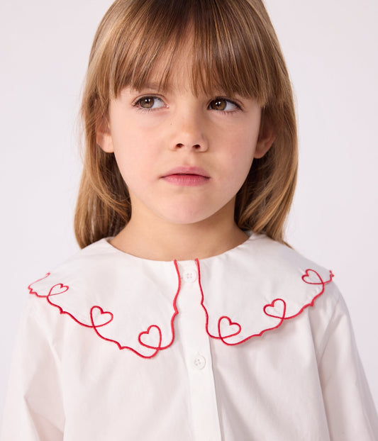 Blouse enfant en popeline de coton manches longues unie