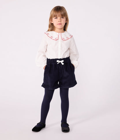 Blouse enfant en popeline de coton manches longues unie