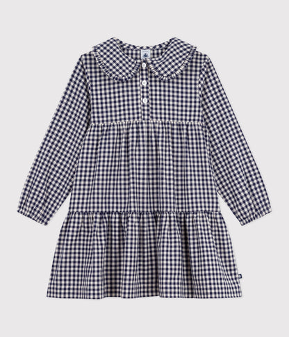 Robe enfant manches longues en flanelle à carreaux