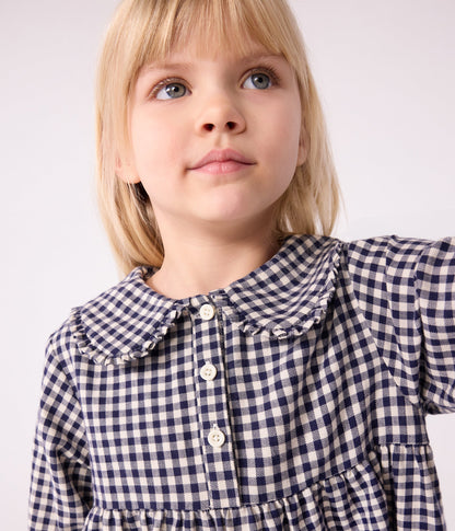 Robe enfant manches longues en flanelle à carreaux