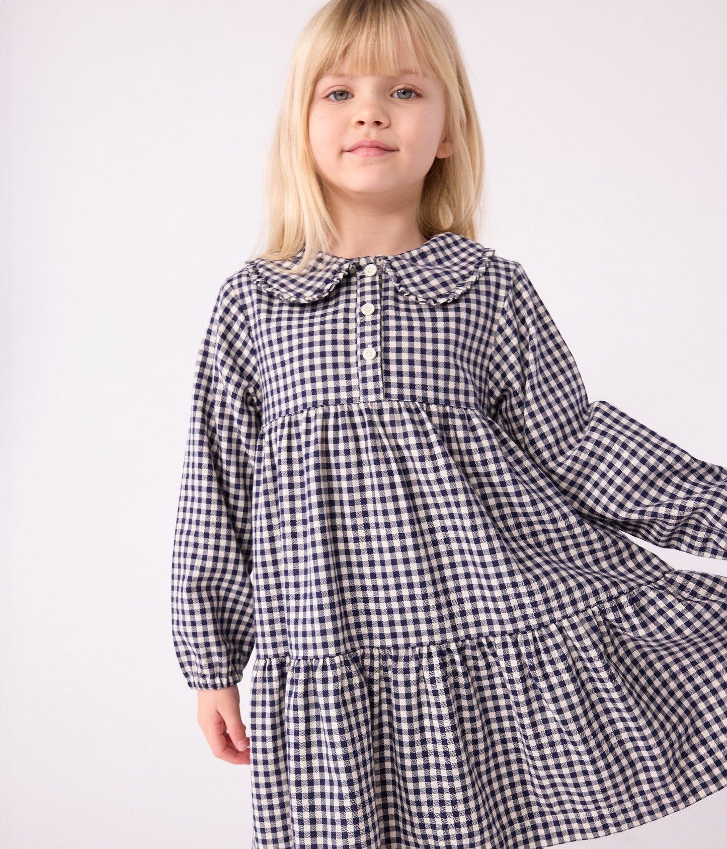 Robe enfant manches longues en flanelle à carreaux