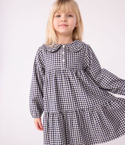 Robe enfant manches longues en flanelle à carreaux