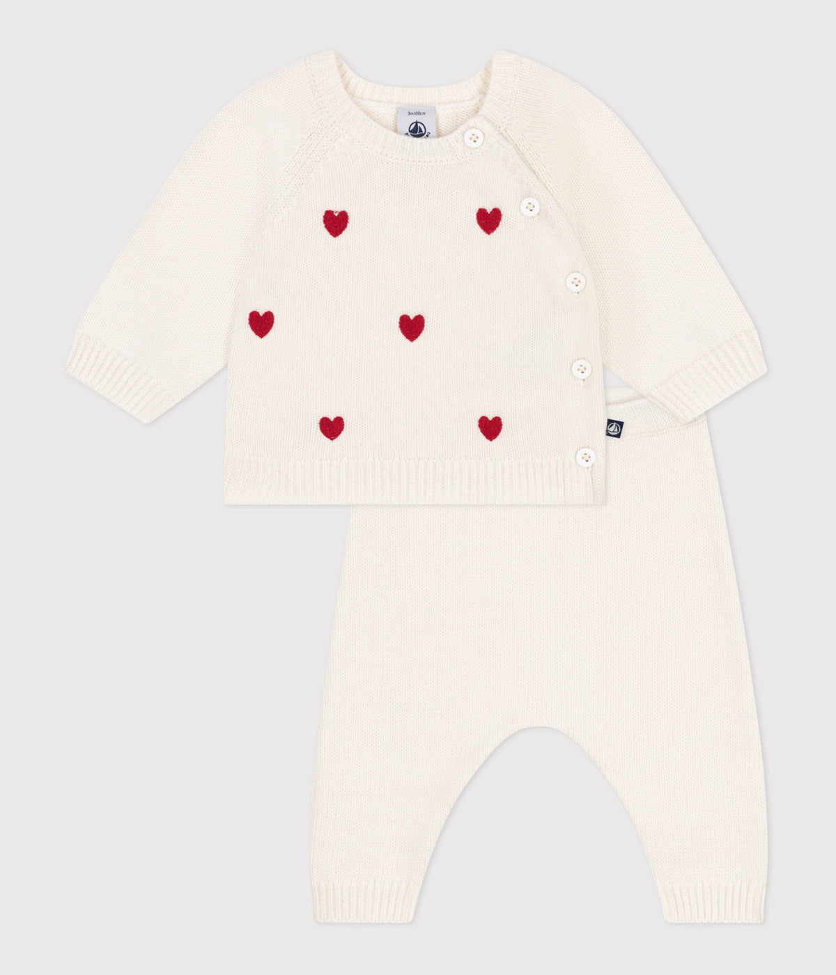 Ensemble 2 pièces bébé en tricot et cœurs brodés – F1