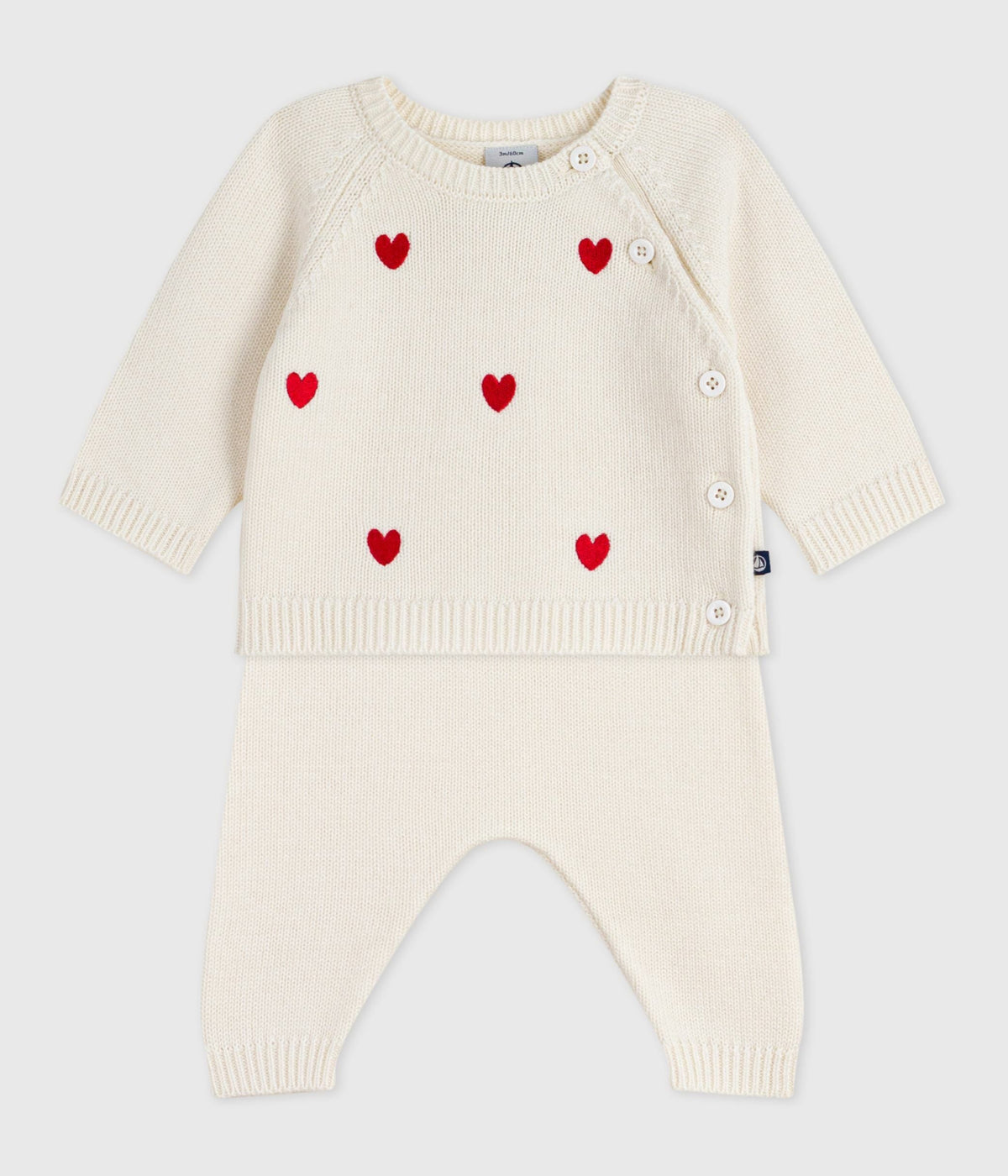 Ensemble 2 pièces bébé en tricot et cœurs brodés – F2