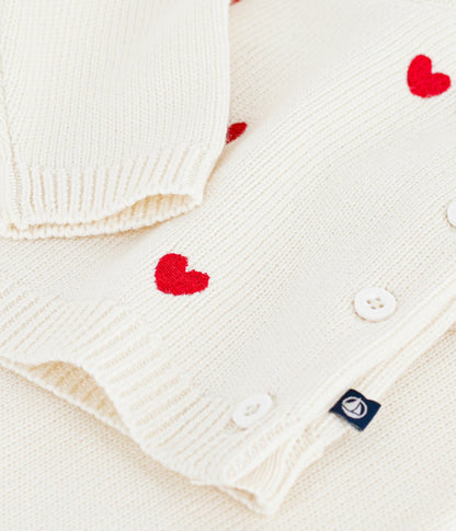 Ensemble 2 pièces bébé en tricot et cœurs brodés