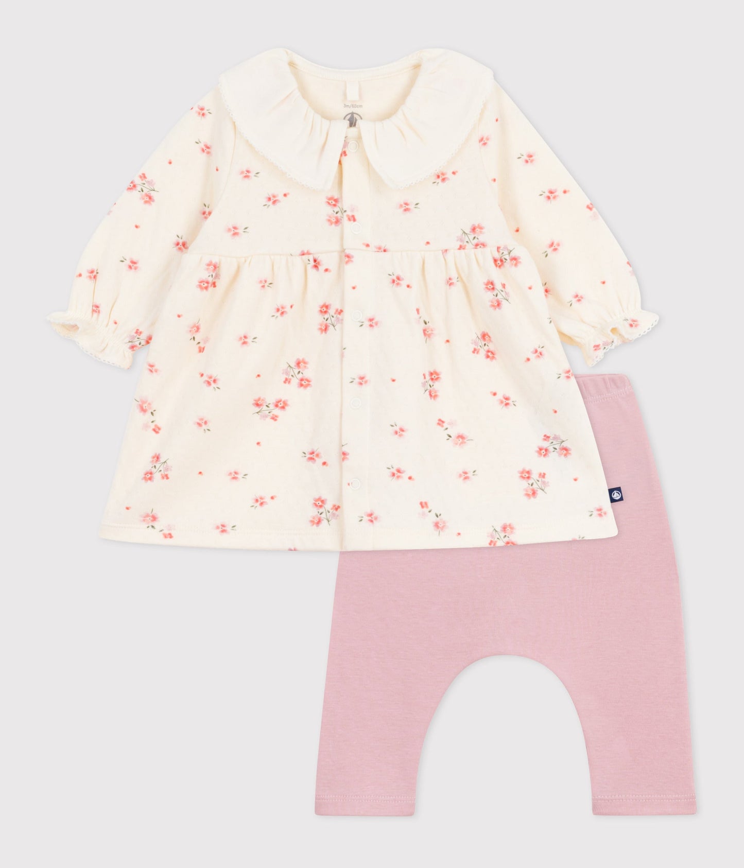Robe bébé à col imprimé fleurs et legging en coton