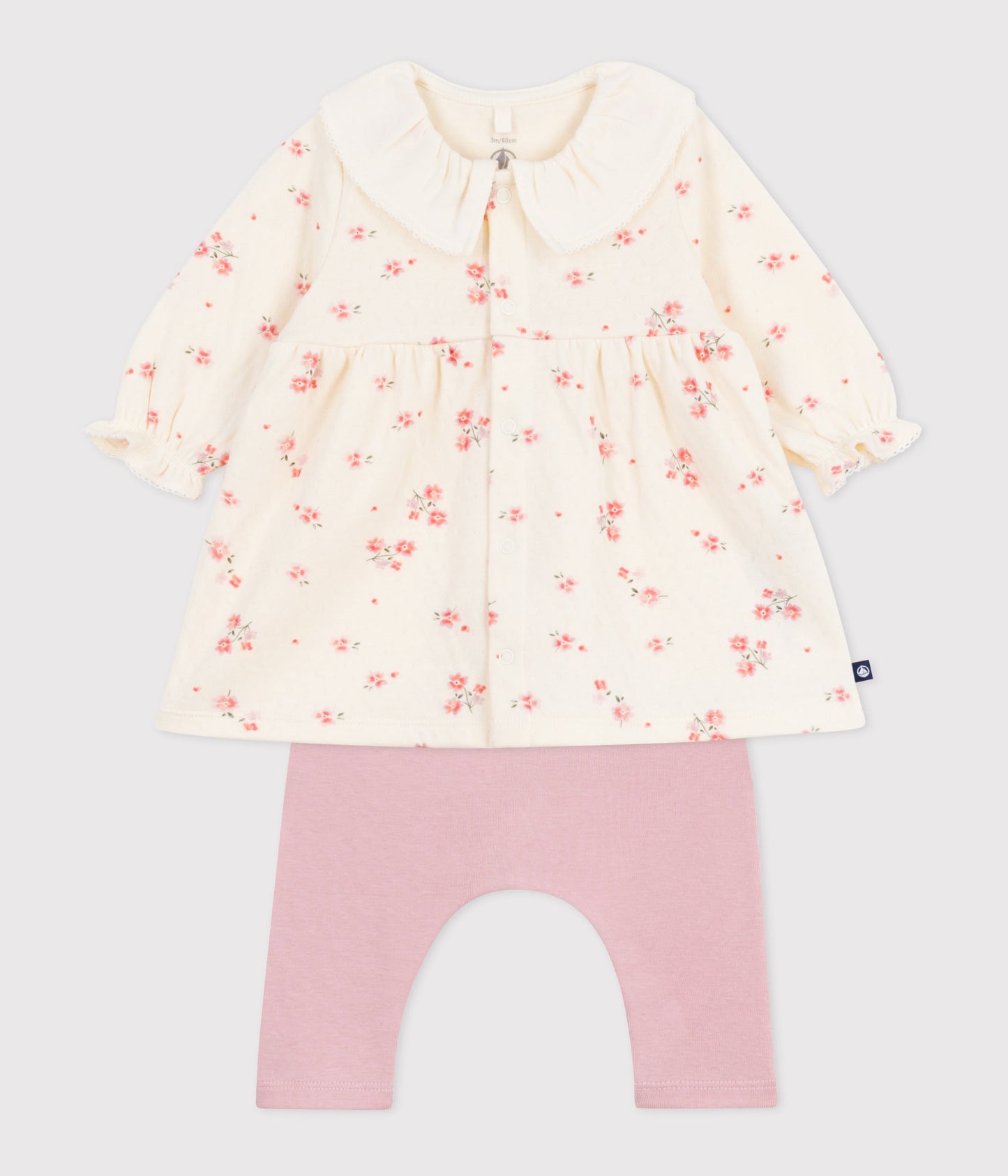Robe bébé à col imprimé fleurs et legging en coton