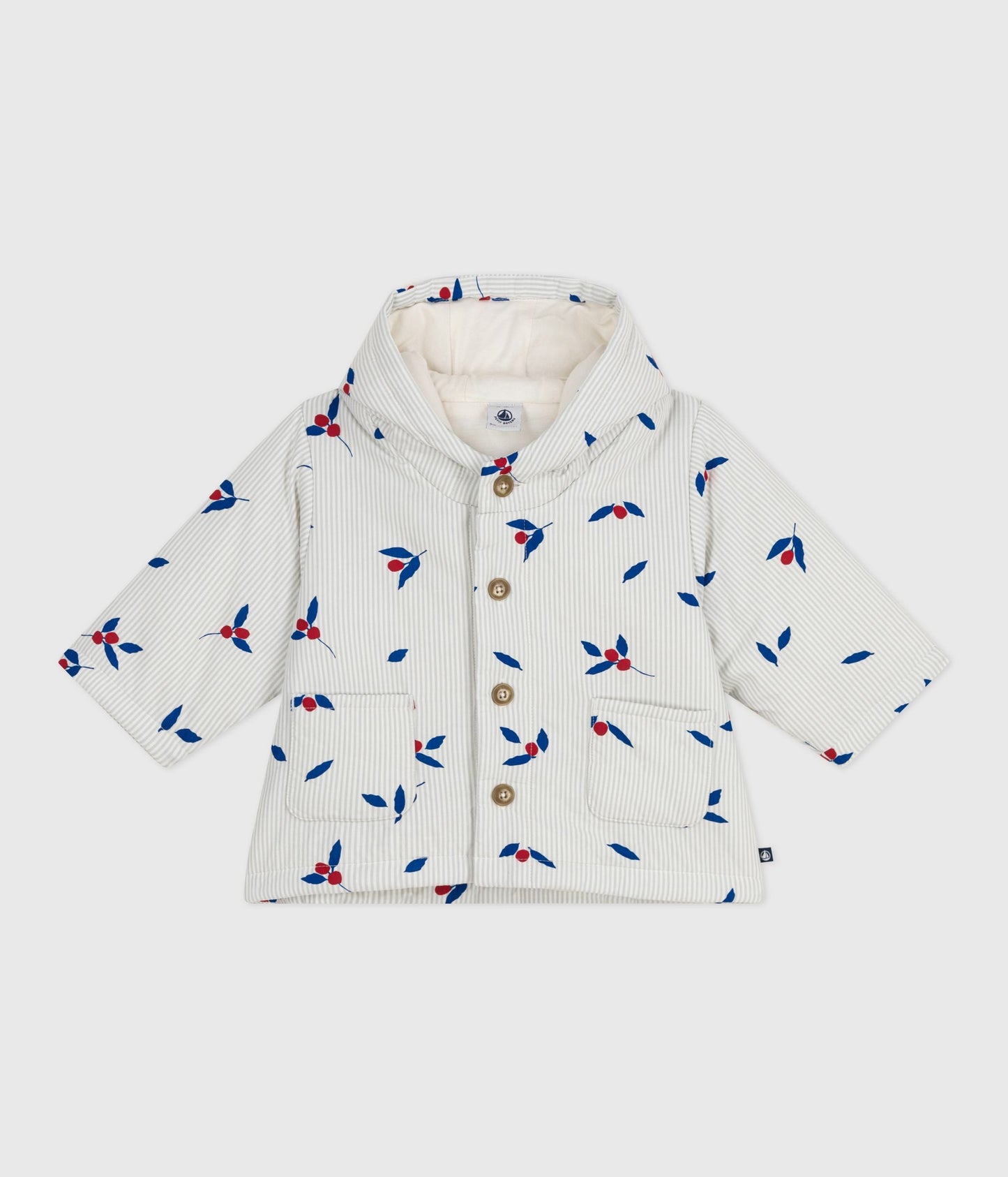 Manteau à capuche bébé ouatiné en popeline imprimée baie – CO2/MULTICO