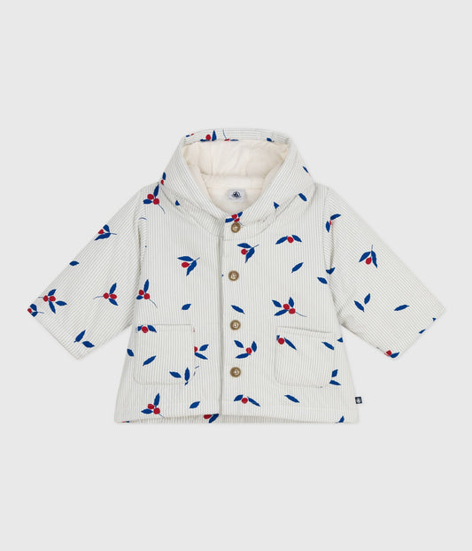Manteau à capuche bébé ouatiné en popeline imprimée baie – CO2/MULTICO