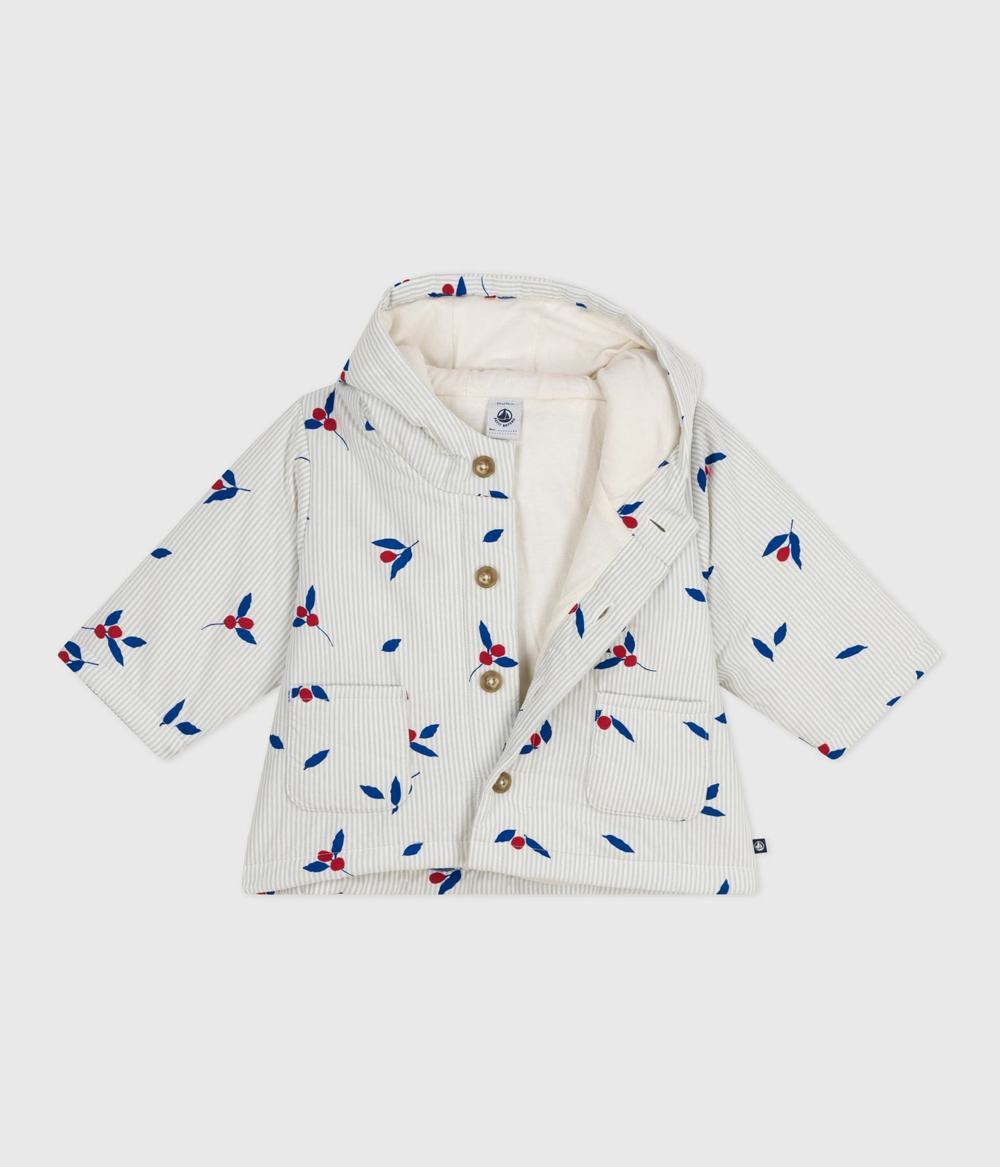 Manteau à capuche bébé ouatiné en popeline imprimée baie – CO2/MULTICO