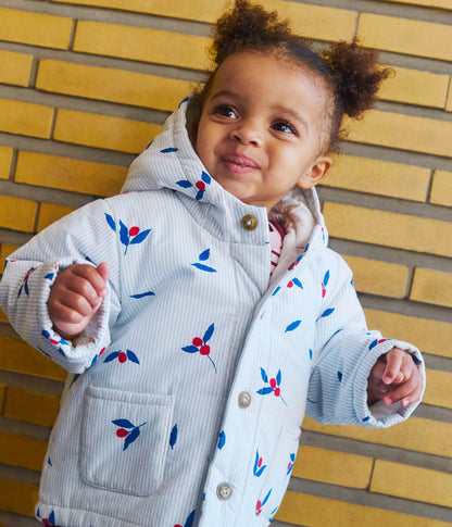 Manteau à capuche bébé ouatiné en popeline imprimée baie – CO2/MULTICO