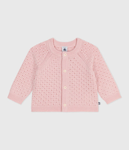 Cardigan bébé en tricot laine et coton uni