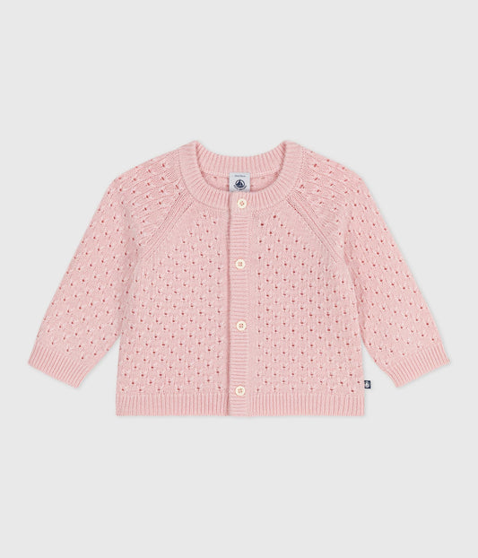 Cardigan bébé en tricot laine et coton uni