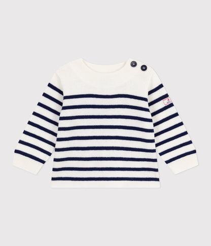 Pull marin bébé en laine et coton à rayures