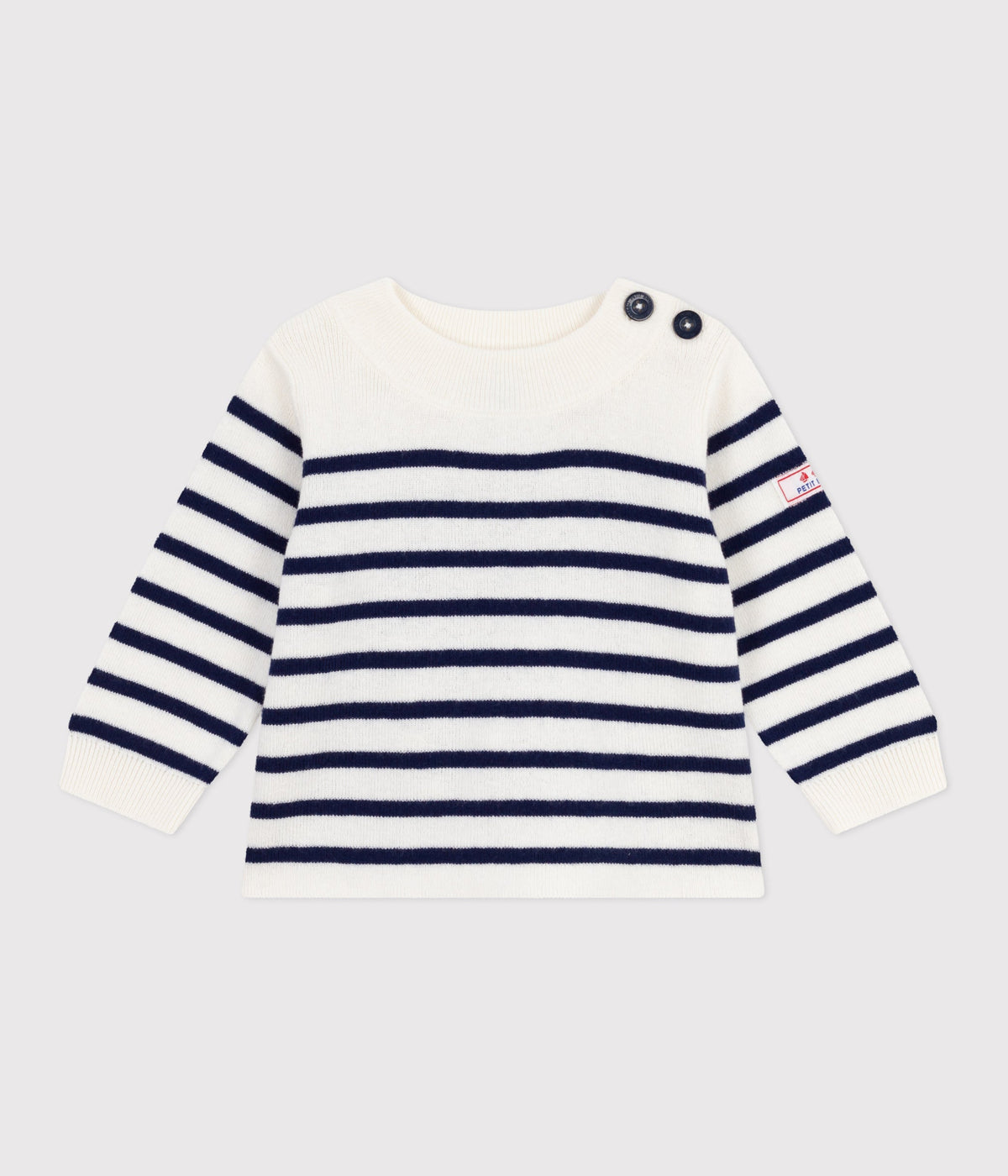 Pull marin bébé en laine et coton à rayures – F1