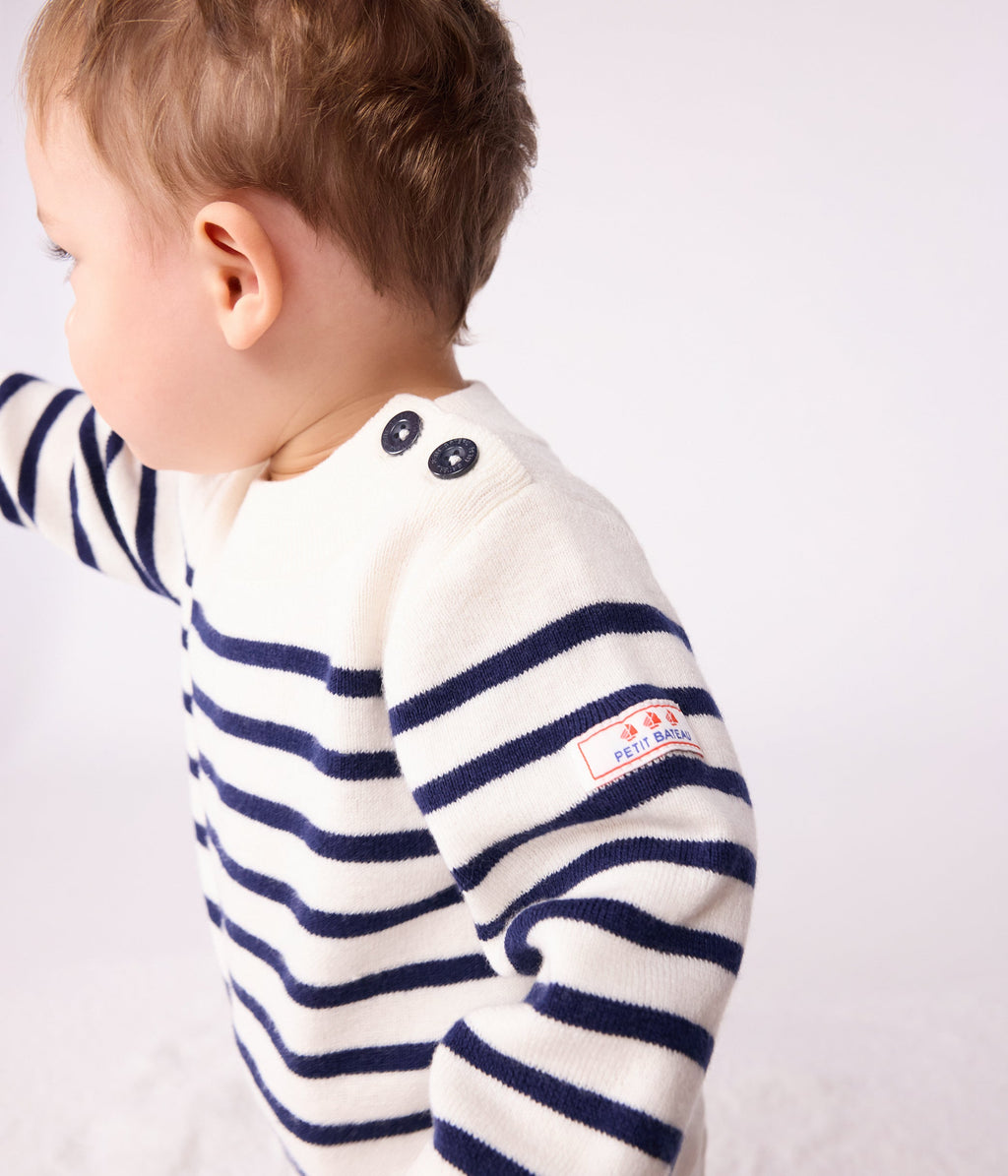 Pull marin bébé en laine et coton à rayures – J1