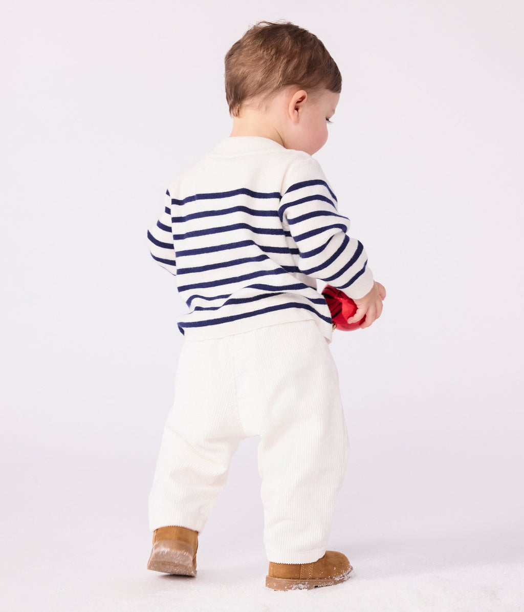 Pull marin bébé en laine et coton à rayures – J2