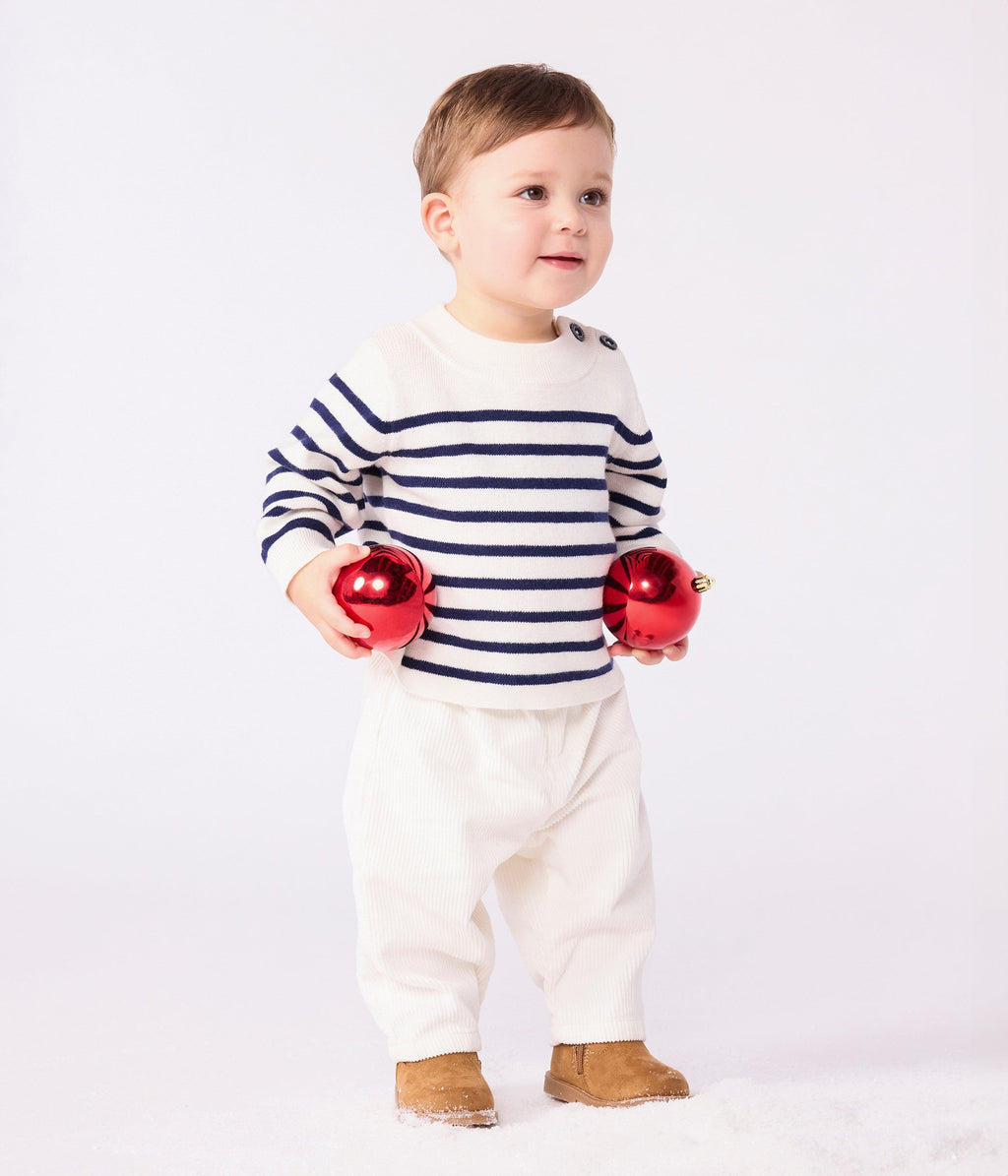 Pull marin bébé en laine et coton à rayures – J3