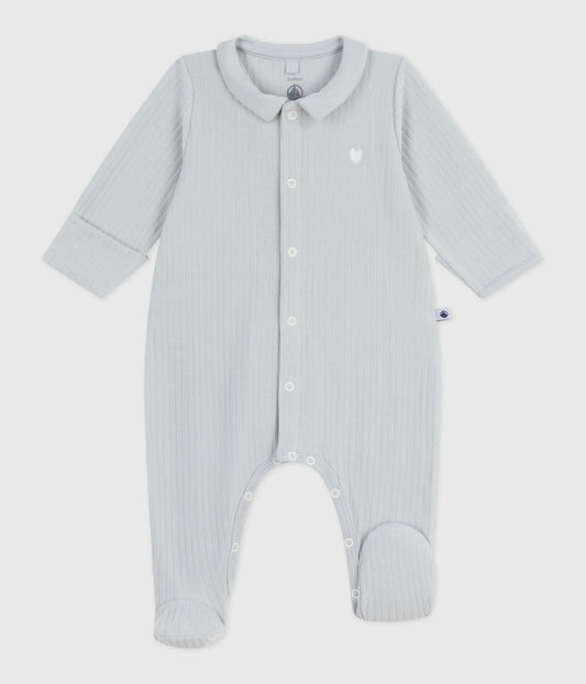 Pyjama bébé en velours à col uni