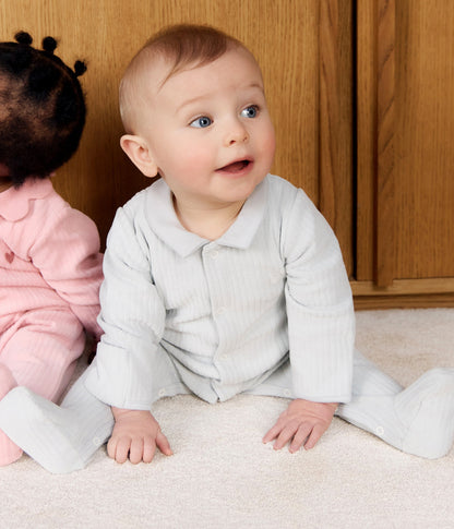 Pyjama bébé en velours à col uni