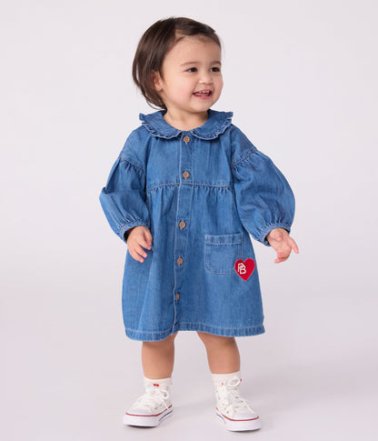 Robe bébé en denim manches longues à col