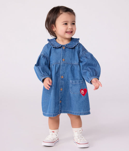 Robe bébé en denim manches longues à col