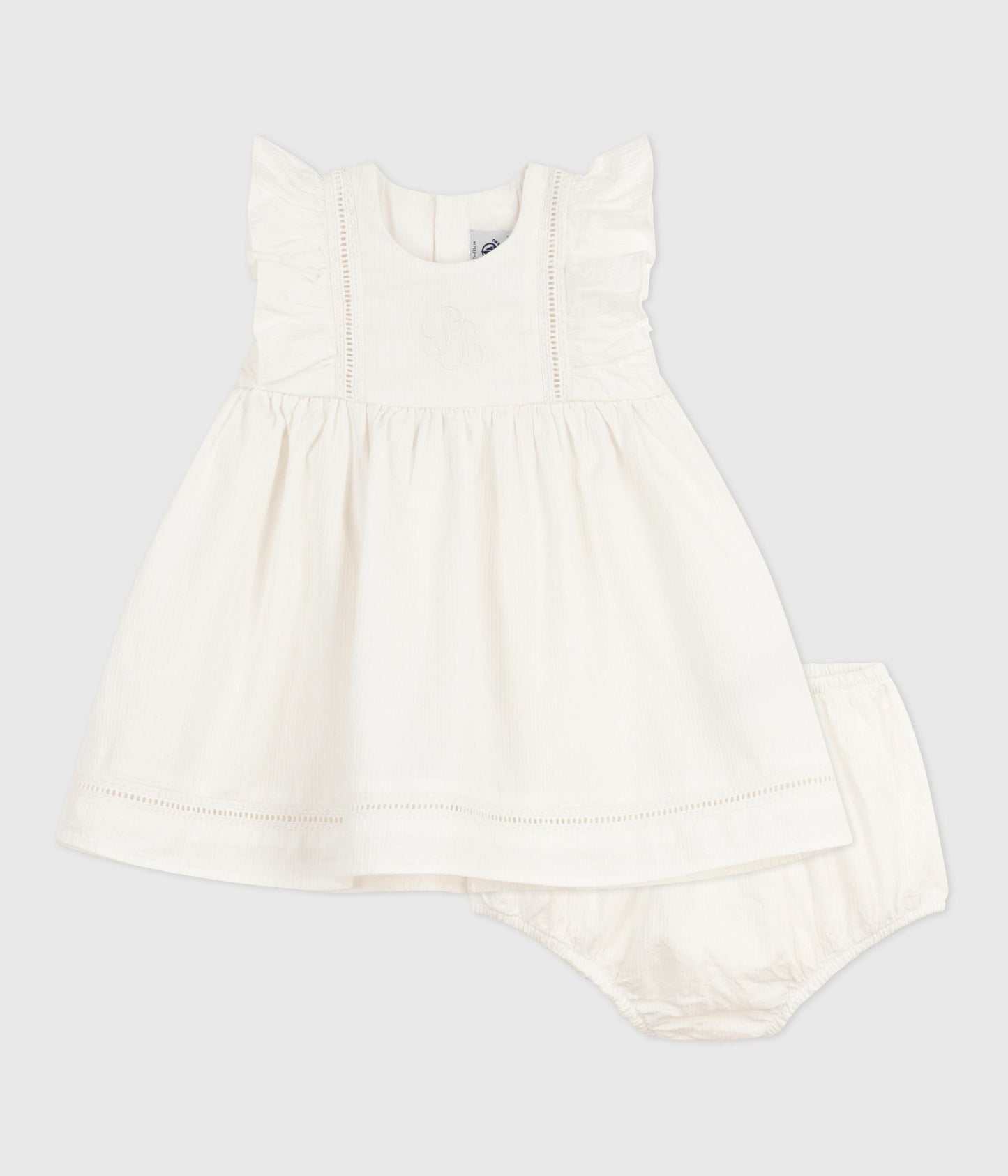 Robe bébé en coton sans manche unie et brodée avec son bloomer