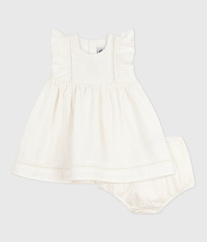 Robe bébé en coton sans manche unie et brodée avec son bloomer