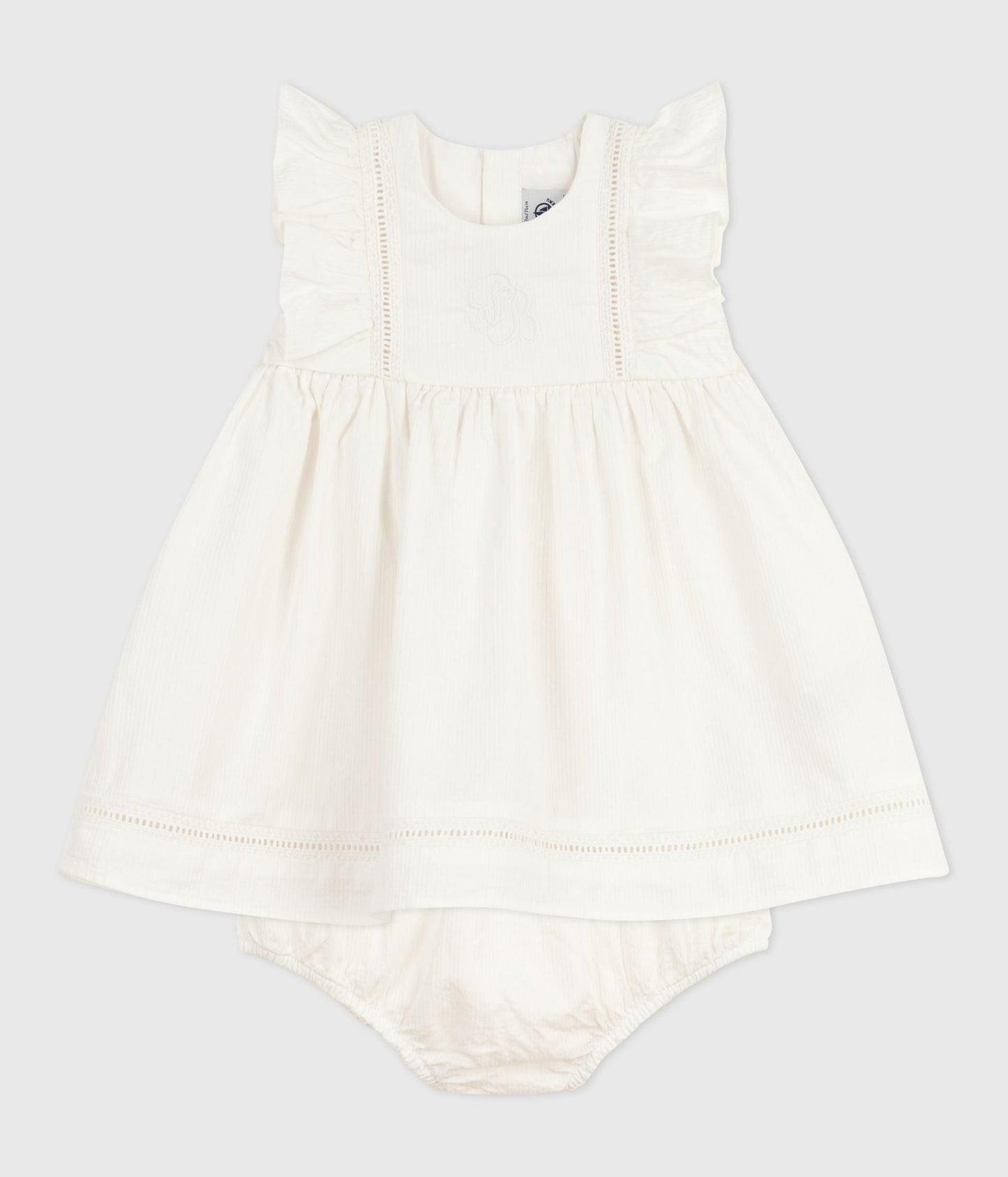 Robe bébé en coton sans manche unie et brodée avec son bloomer