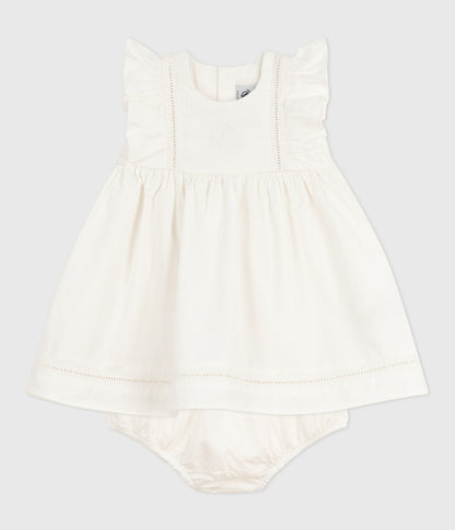 Robe bébé en coton sans manche unie et brodée avec son bloomer
