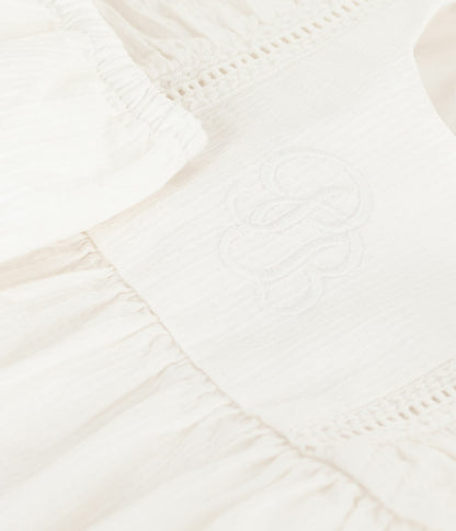 Robe bébé en coton sans manche unie et brodée avec son bloomer