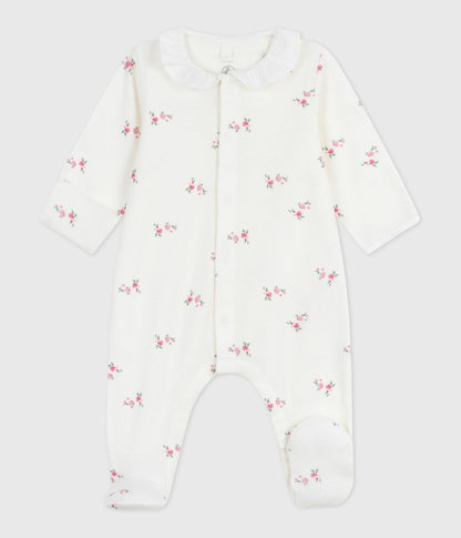 Pyjama bébé en coton à col fleuri