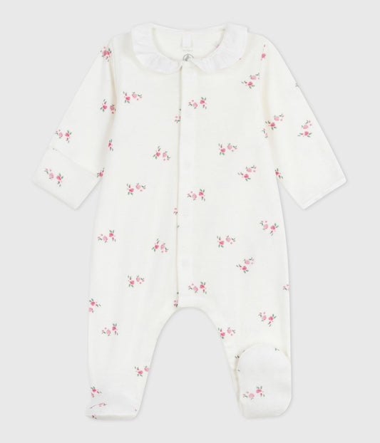 Pyjama bébé en coton à col fleuri