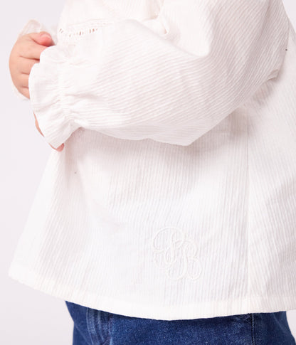 Blouse bébé en popeline de coton manches longues, à col et brodée