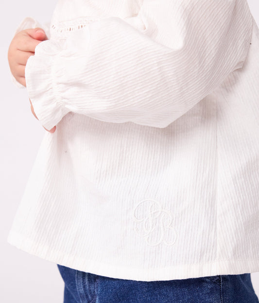 Blouse bébé en popeline de coton manches longues, à col et brodée