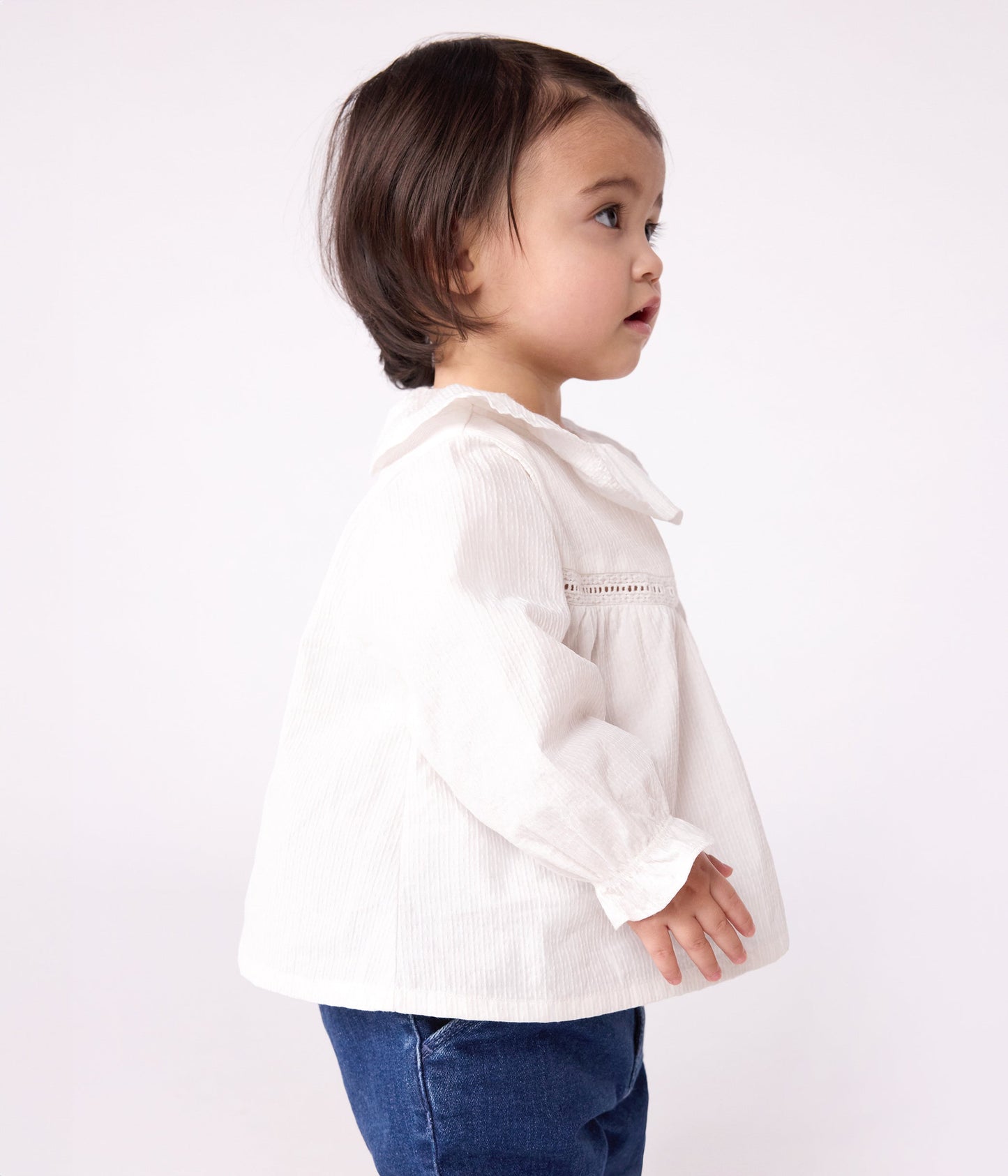 Blouse bébé en popeline de coton manches longues, à col et brodée