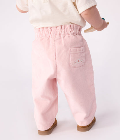 Pantalon bébé en velours uni et poche arrière brodée