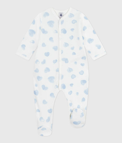 Pyjama bébé en molleton gratté à col imprimé cœurs