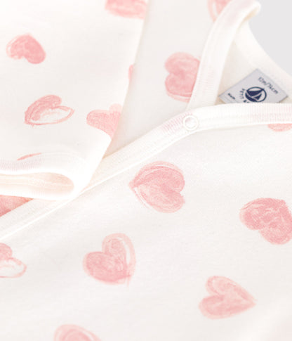 Pyjama bébé en molleton gratté à col imprimé cœurs