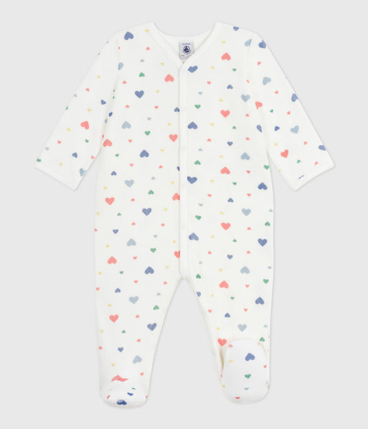 Pyjama bébé en velours imprimé cœurs