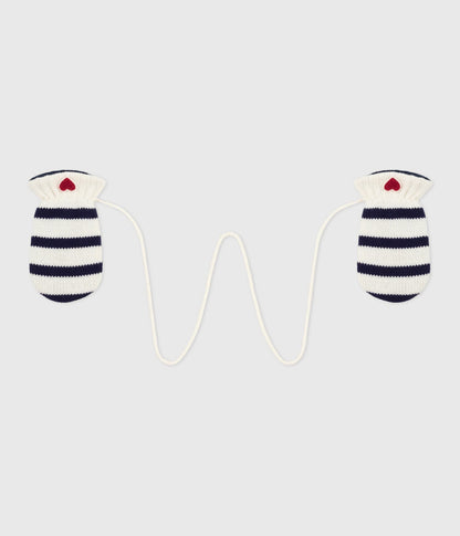 Moufles bébé rayées en tricot doublé en polaire