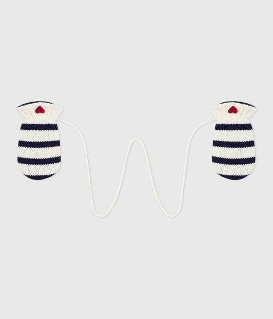 Moufles bébé rayées en tricot doublé en polaire