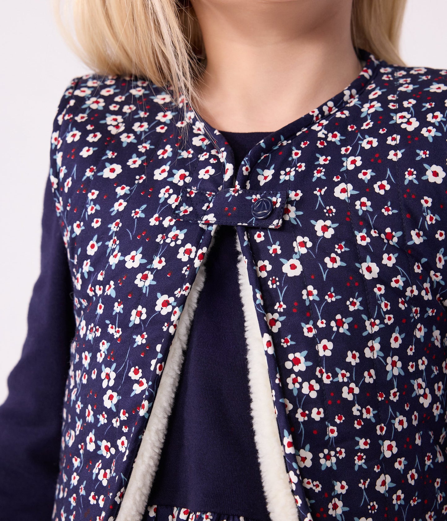 Gilet enfant en popeline de coton et sherpa sans manche imprimé