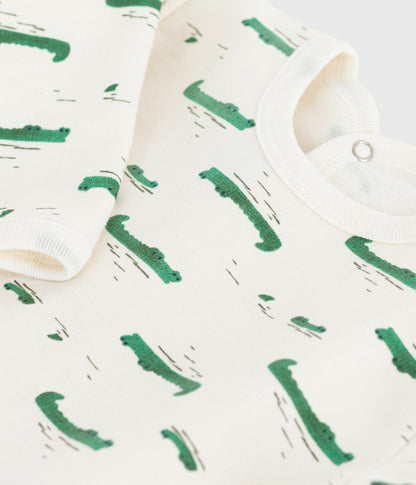 Pyjama bébé en molleton gratté ouverture au dos imprimé croco