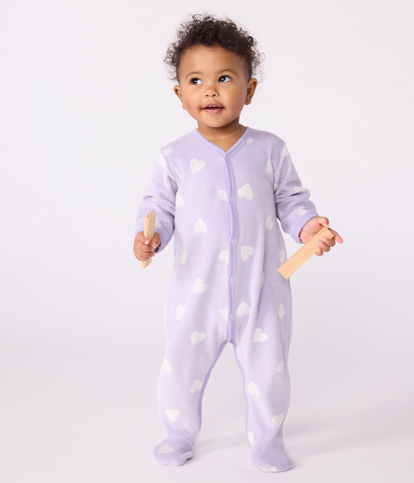 Pyjama bébé en velours imprimé cœurs
