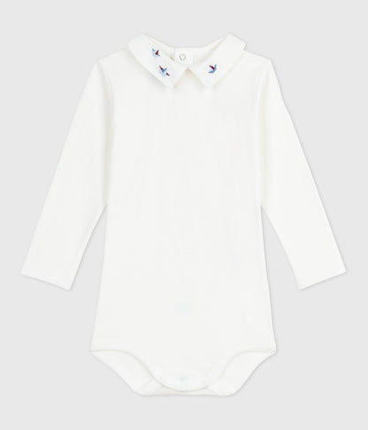 Body bébé en coton à col brodé, uni