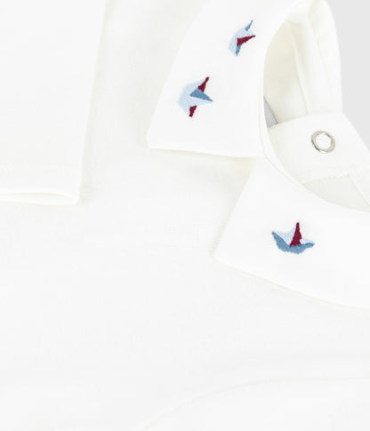 Body bébé en coton à col brodé, uni