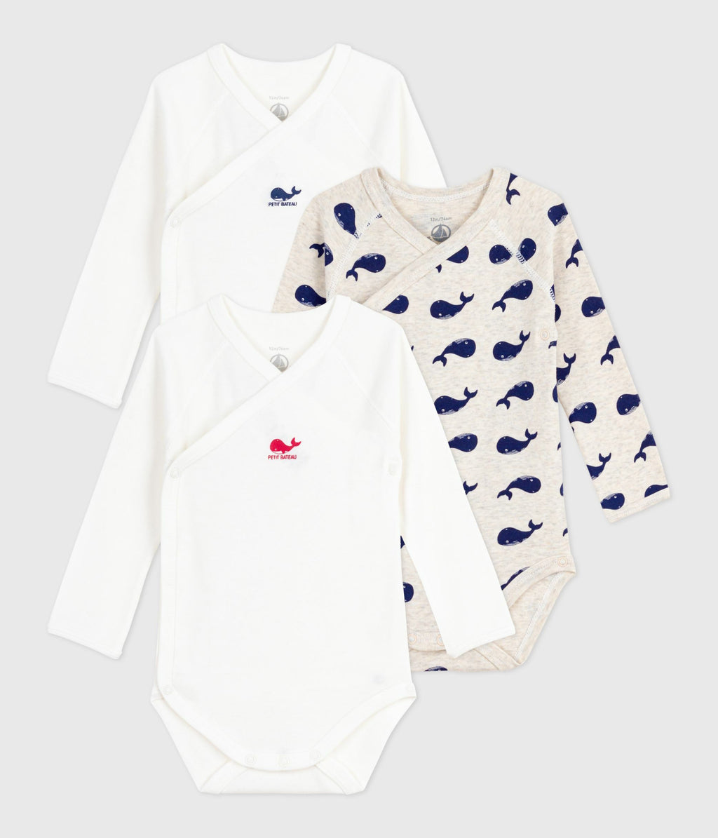 lot de bodies croises manches longues en coton imprime bebe multicouleur